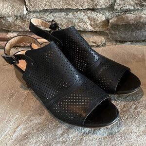 🔥 5/$25 Restricted Black Bootie Sandals Shoes Block Heels Women’s Size 8